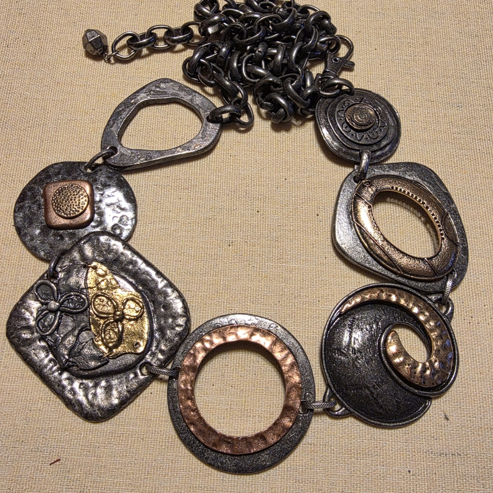Source Unknown Two-Tone Metal Statement Belt Necklace in Silver and Gold Tones